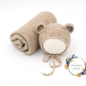 Set wrap y gorrito osito newborn