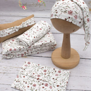 Pack floral manta puf ,wrap ,funda cojon y gorrito dormilon